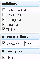 COWS room filtering by building, attribute, room type