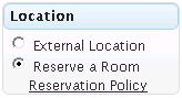 COWS location selector showing Reserve a Room and External Location