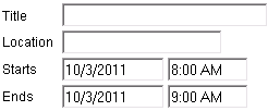 Scheduling an external location in COWS, showing freeform text location, and event times